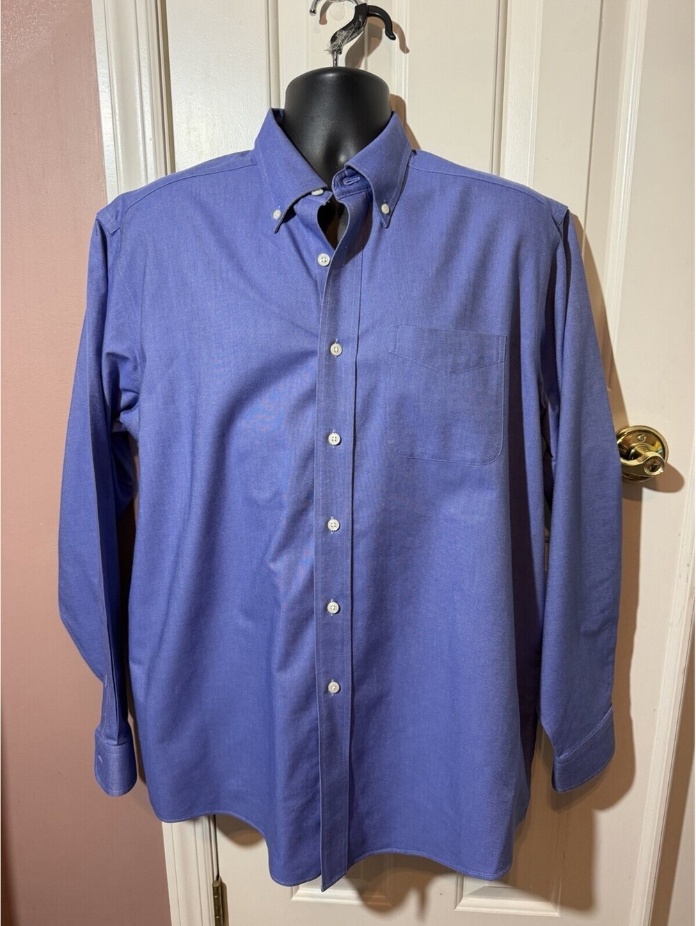 LL Bean Wrinkle Resistant Blue Oxford Dress Shirt Mens 16.5-35 Excellent 108